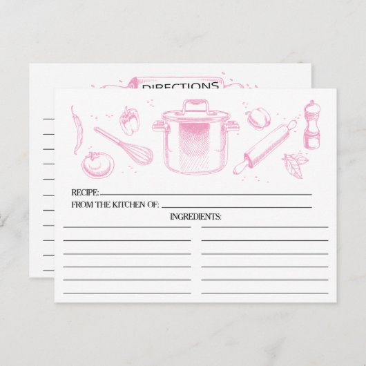 Cartes de recettes Pink Sketched Kitchen Tools (Devant / Derrière)