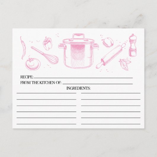 Cartes de recettes Pink Sketched Kitchen Tools (Devant)