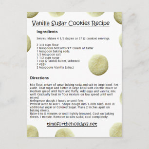 Cartes de recettes pour sucre de vanille