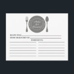 Cartes de recettes pour une Baby Shower sur le thè<br><div class="desc">Cartes de recettes de cuisine pour enterrement de vie de jeune fille contemporain avec un plat gris élégant et un ensemble de fourchette et cuillère sur un fond blanc croustillant. Le devant de notre carte de recette offre un espace pour un titre de recette, "de la cuisine de" et les...</div>