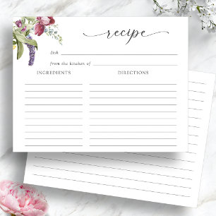 Cartes de recettes pour une douche de mariée flora