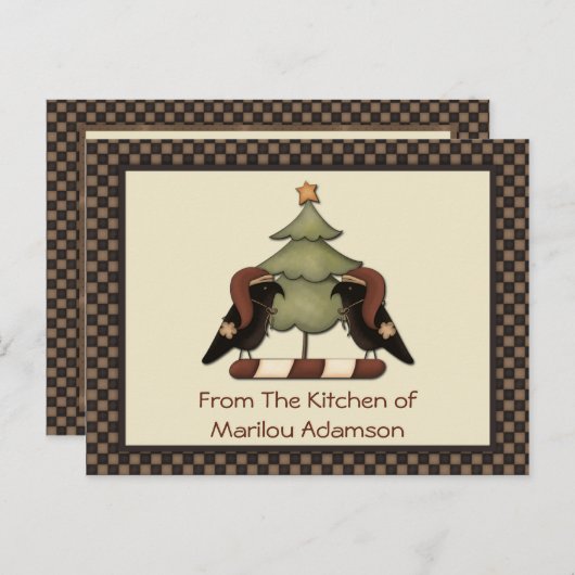 Cartes de recettes Primitive Christmas Crows Crows (Devant / Derrière)