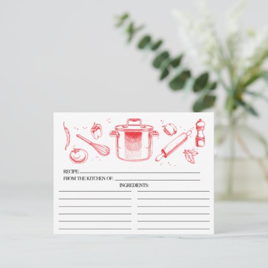 Cartes de recettes Red Sketched Kitchen Tools (Debout devant)