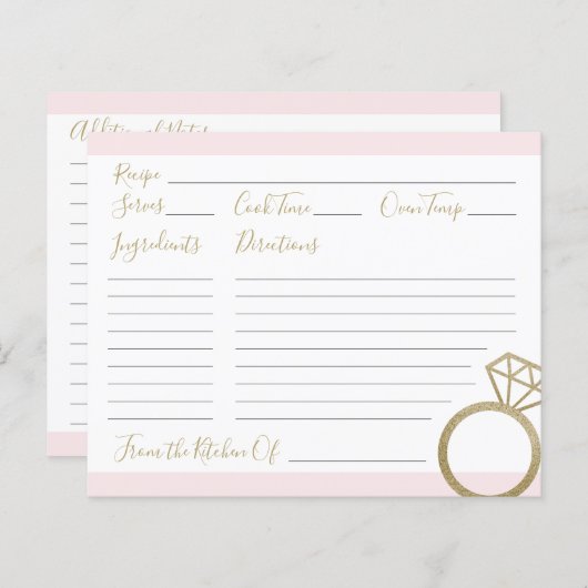 Cartes de recettes rose et or wedding shower (Devant / Derrière)
