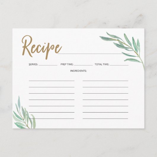 Cartes de recettes - Rustic Greenery Fête des mari (Devant)