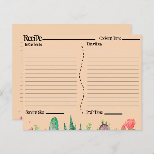 Cartes de recettes Rustique Boho Sud-Ouest Catcus (Devant / Derrière)