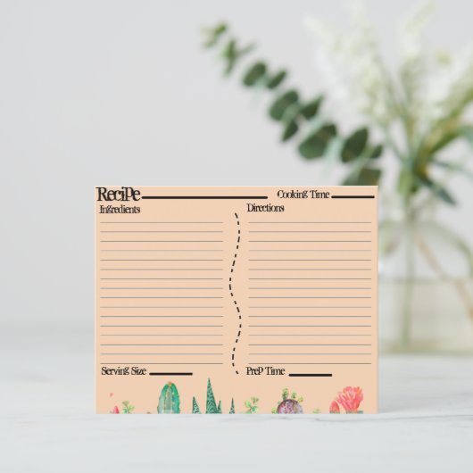 Cartes de recettes Rustique Boho Sud-Ouest Catcus (Debout devant)