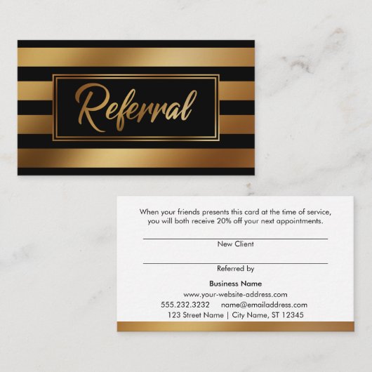 Cartes de référence élégantes en or et en noir gra (Devant / Derrière)