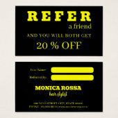 Cartes de référence modernes en néon jaune noir (Devant & derrière)