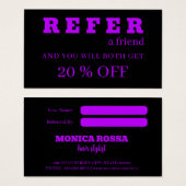 Cartes de référence modernes en néon violet noir (Devant & derrière)