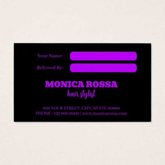Cartes de référence modernes en néon violet noir (Dos)