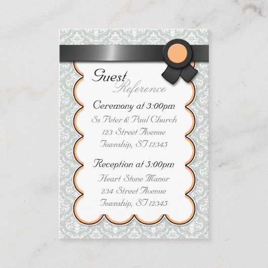 Cartes de référence pour les invités Orange & Grey (Devant)