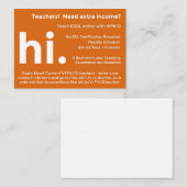 Cartes de référence/recrutement de professeur de (Devant / Derrière)