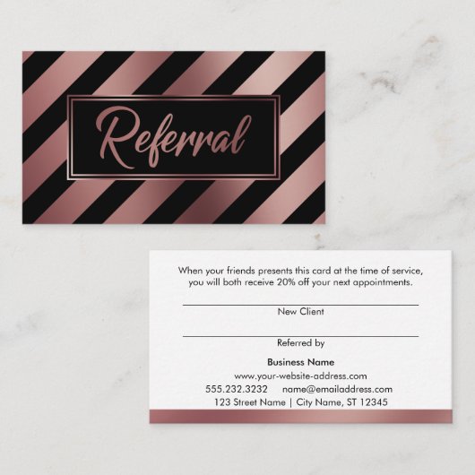 Cartes de référence rose en or et en diagonale noi (Devant / Derrière)