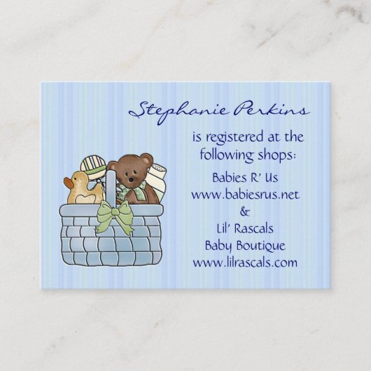 Cartes de registre du panier-cadeau pour bébés (Devant)