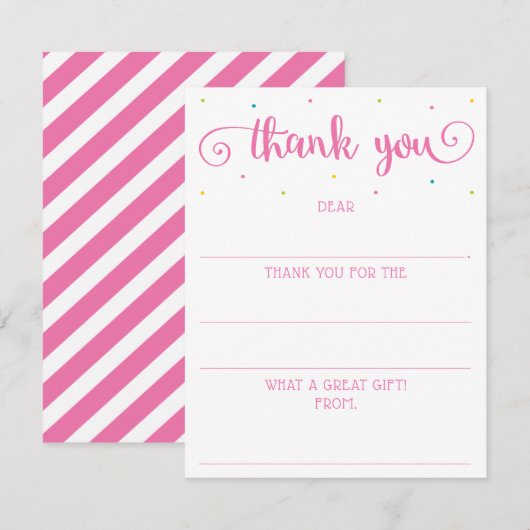 Cartes de remerciement à remplir en rose pour fill (Devant / Derrière)