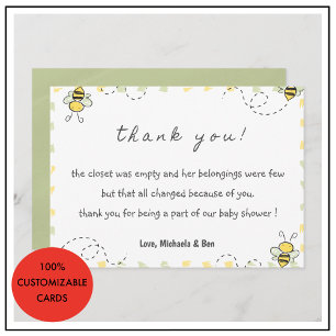 Cartes de remerciement abeille, Baby Shower genre 
