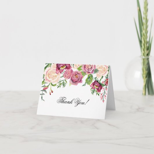 Cartes de remerciement aquarelle rose floral borde (Devant)