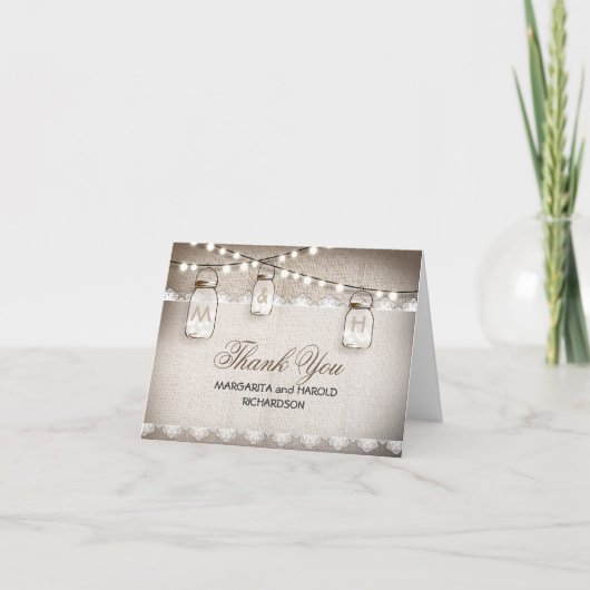 Cartes de remerciement avec dentelle de jute et po (Devant)