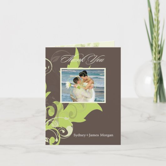 Cartes de remerciement avec feuilles décoratives / (Devant)