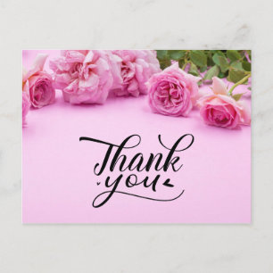 Cartes de remerciement avec roses roses sur fond r