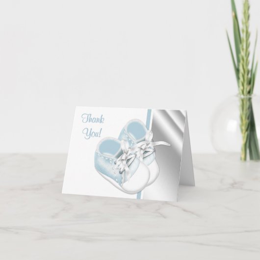 Cartes de remerciement Baby Blue White Baby Shoes (Devant)
