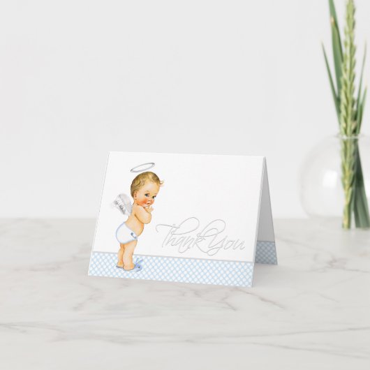 Cartes de remerciement baptême Bleu Bébé (Devant)