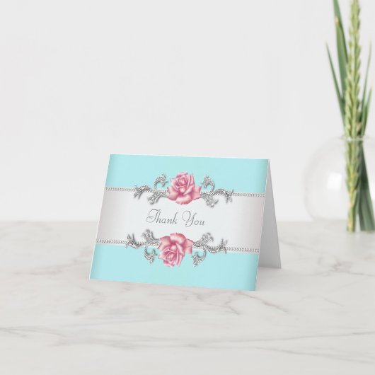 Cartes de remerciement bleu turquoise et rose rose (Devant)