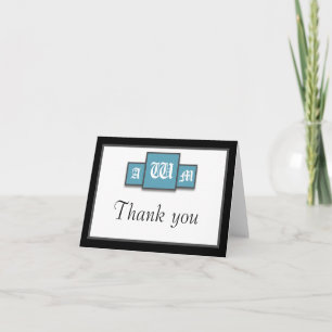 Cartes de remerciement bleues modernes à monogramm