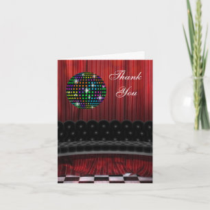 Cartes de remerciement boule disco rouge noir