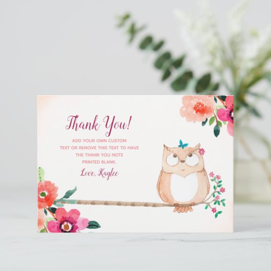 Cartes de remerciement Chouette dans un arbre (Debout devant)