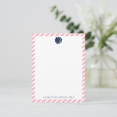 Cartes de remerciement Coquillage bleu sur rayures (Debout devant)