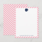 Cartes de remerciement Coquillage bleu sur rayures (Devant / Derrière)