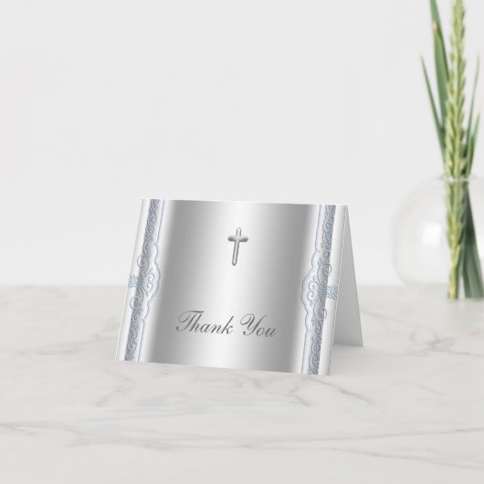 Cartes de remerciement croix argent et bleu (Devant)