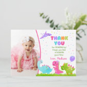 Cartes de remerciement d'anniversaire dinosaure po (Debout devant)