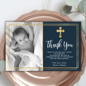 Cartes de remerciement de baptême bleu marine doré
