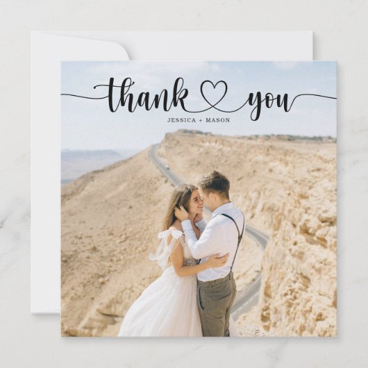 Cartes de remerciement de Carré de script de coeur (Devant)