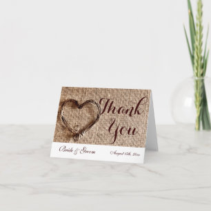 Cartes de remerciement de mariage à cœur de ficell