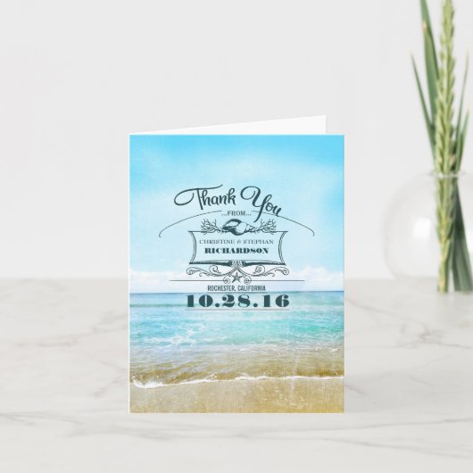 Cartes de remerciement de mariage à la plage (Devant)