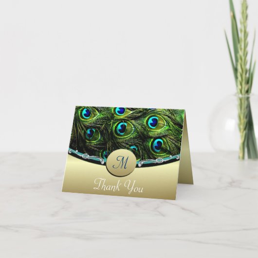Cartes de remerciement de mariage au paon vert (Devant)