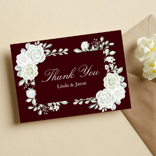 Cartes de remerciement de mariage aux roses blanch