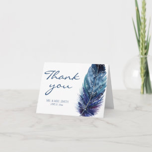Cartes de remerciement de mariage Blue Feather