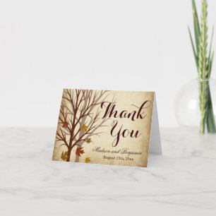 Cartes de remerciement de mariage d'automne d'arbr