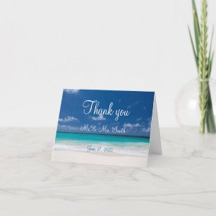 Cartes de remerciement de mariage de plage bleue