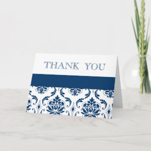 Cartes de remerciement de mariage en damas bleu