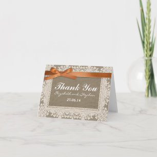 cartes de remerciement de mariage en toile de jute