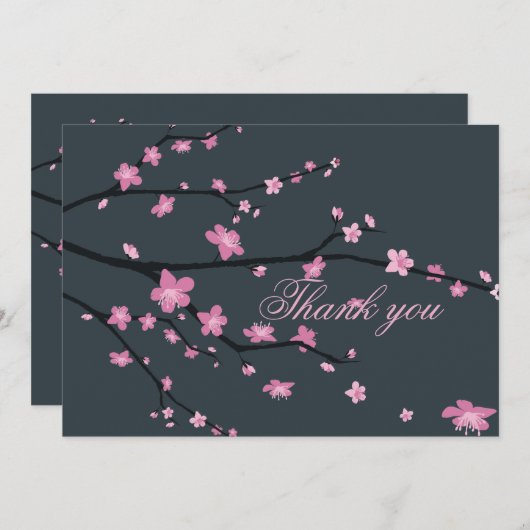 Cartes de remerciement de mariage Fleur de cerisie (Devant / Derrière)