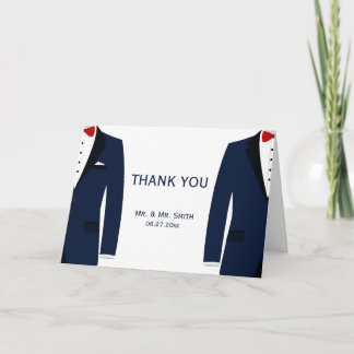 Cartes de remerciement de mariage gay bleu blanc