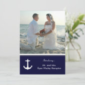 Cartes de remerciement de mariage photo bleu marin (Debout devant)