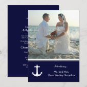 Cartes de remerciement de mariage photo bleu marin (Devant / Derrière)